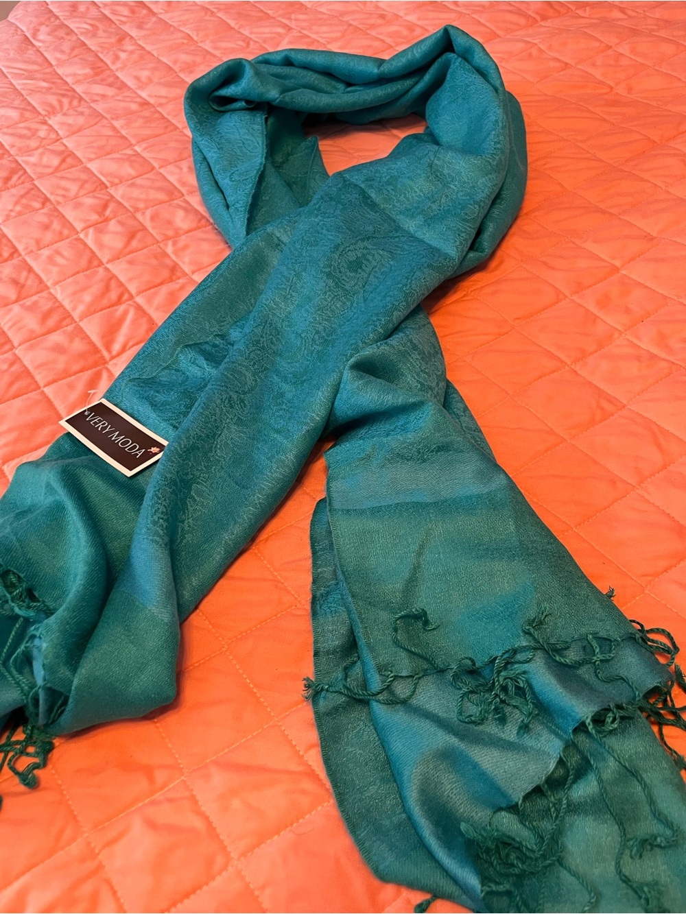 pashmina Teal Woven Fringe Scarf